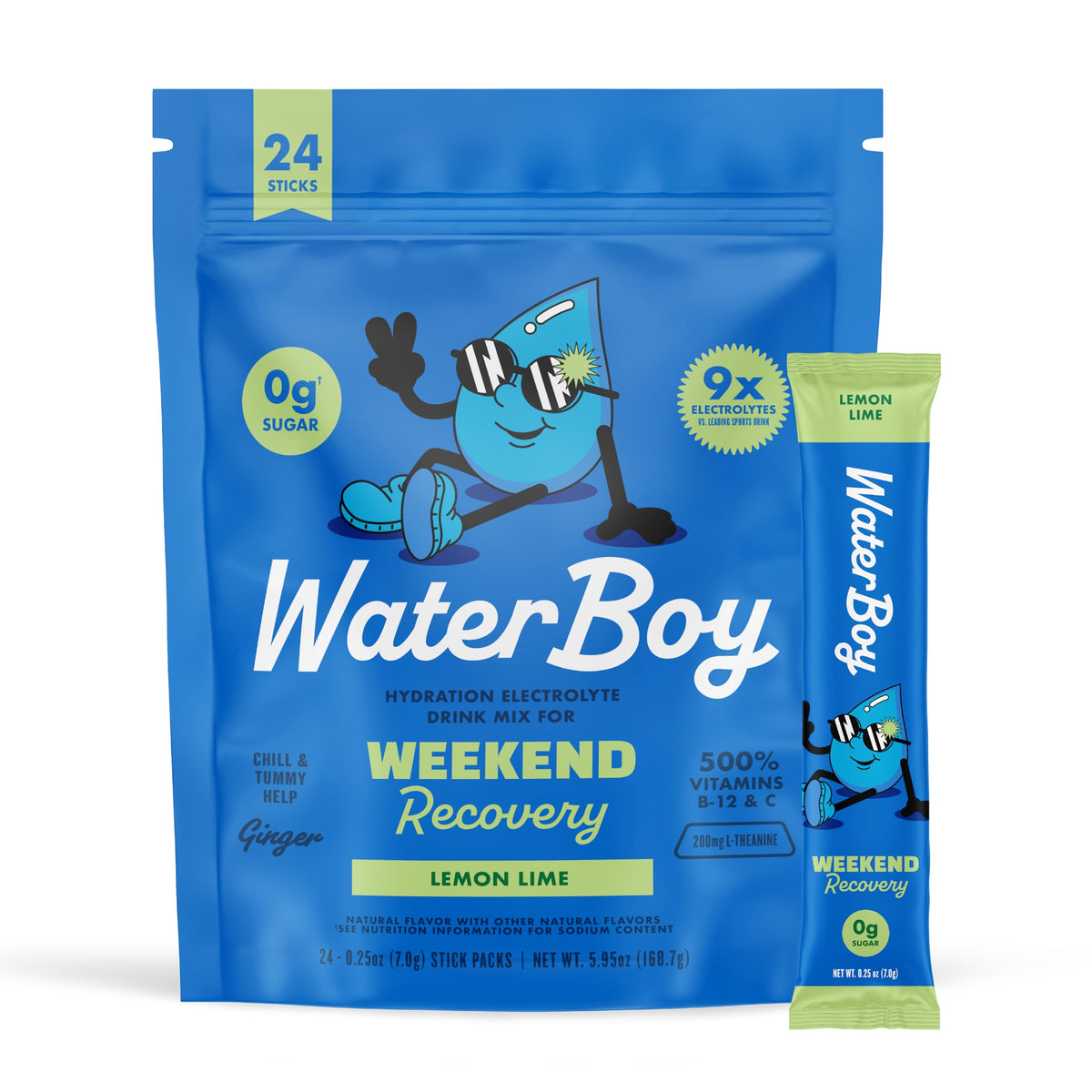 Waterboy Weekend Recovery packet close-up for quick hydration on the go.