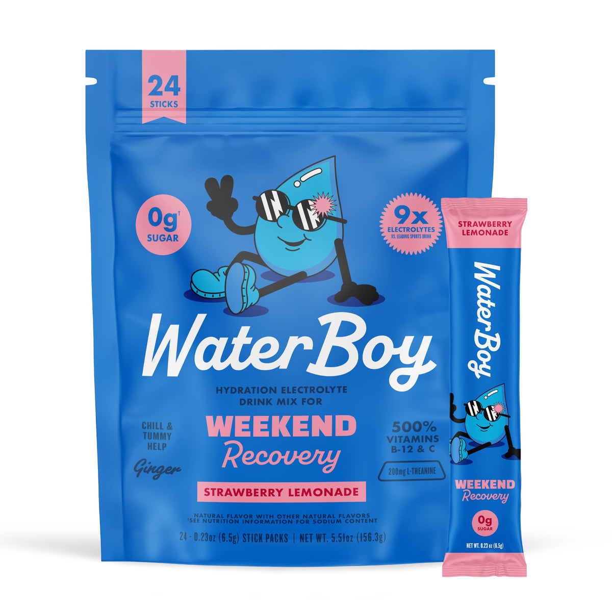 Waterboy Weekend Recovery packet close-up for on-the-go hydration after workouts.