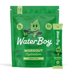 Waterboy Workout Hydration bottle being filled with Lemon Lime powder for quick refreshment