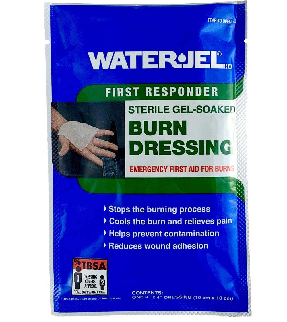Water-JEL burn dressing 4x4 inch pack for fast cooling and pain relief on minor burns.