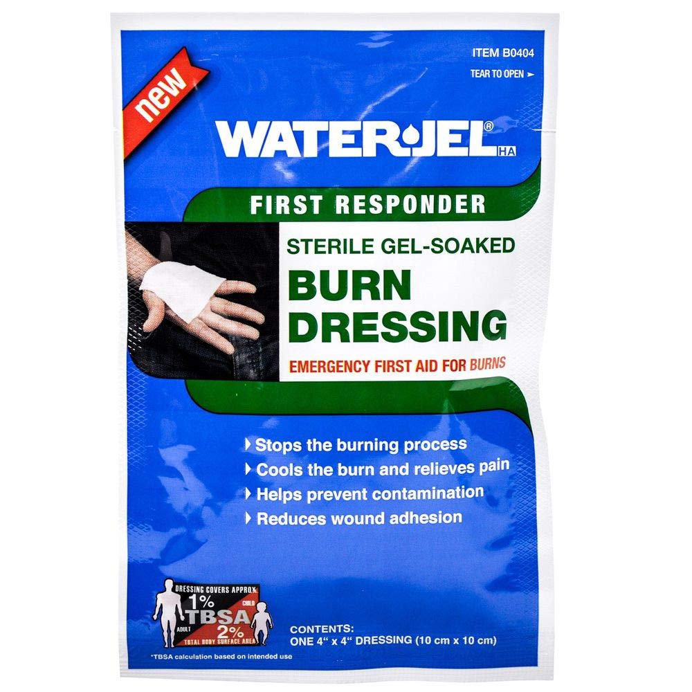 Water-JEL burn dressing fits the palm for easy, non-adherent coverage during first aid.