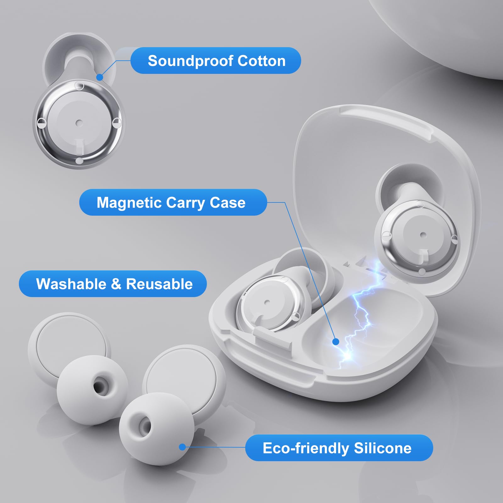 Soft silicone tips offer gentle comfort during sleep or travel.