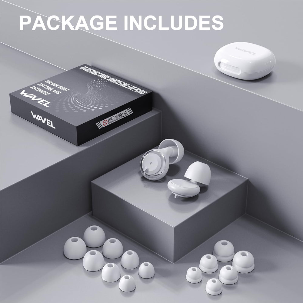 Travel-ready WAVEL ear plugs with compact case for on-the-go noise control.
