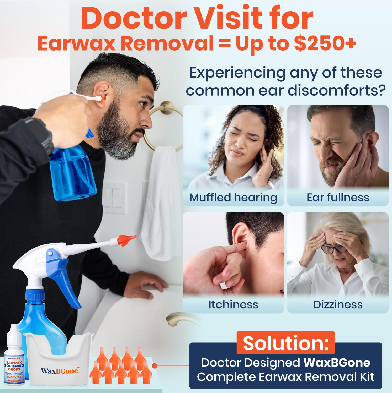 WaxBGone complete ear cleaner system for comprehensive home care