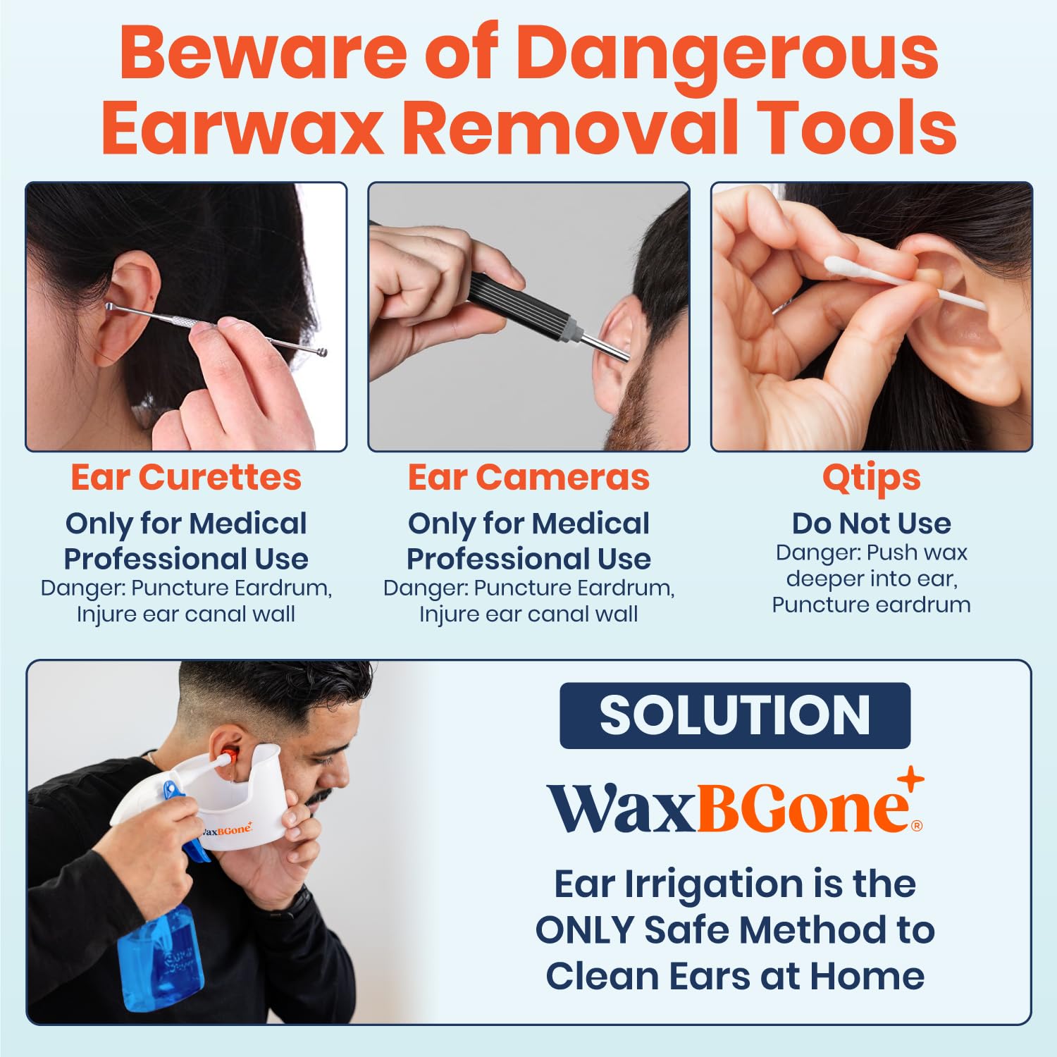 WaxBGone ear wash basin supports easy drainage during cleaning.