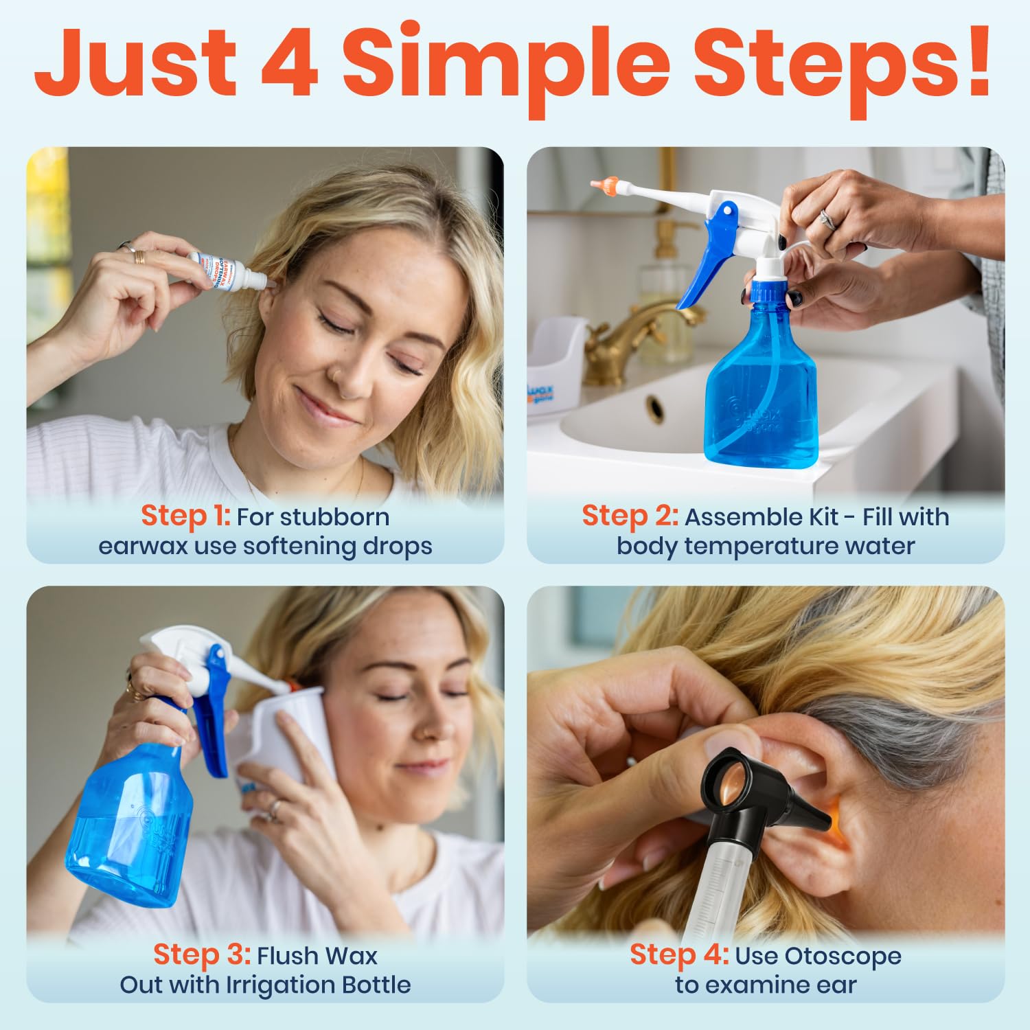 WaxBGone flared safety tip reduces risk of over-insertion.