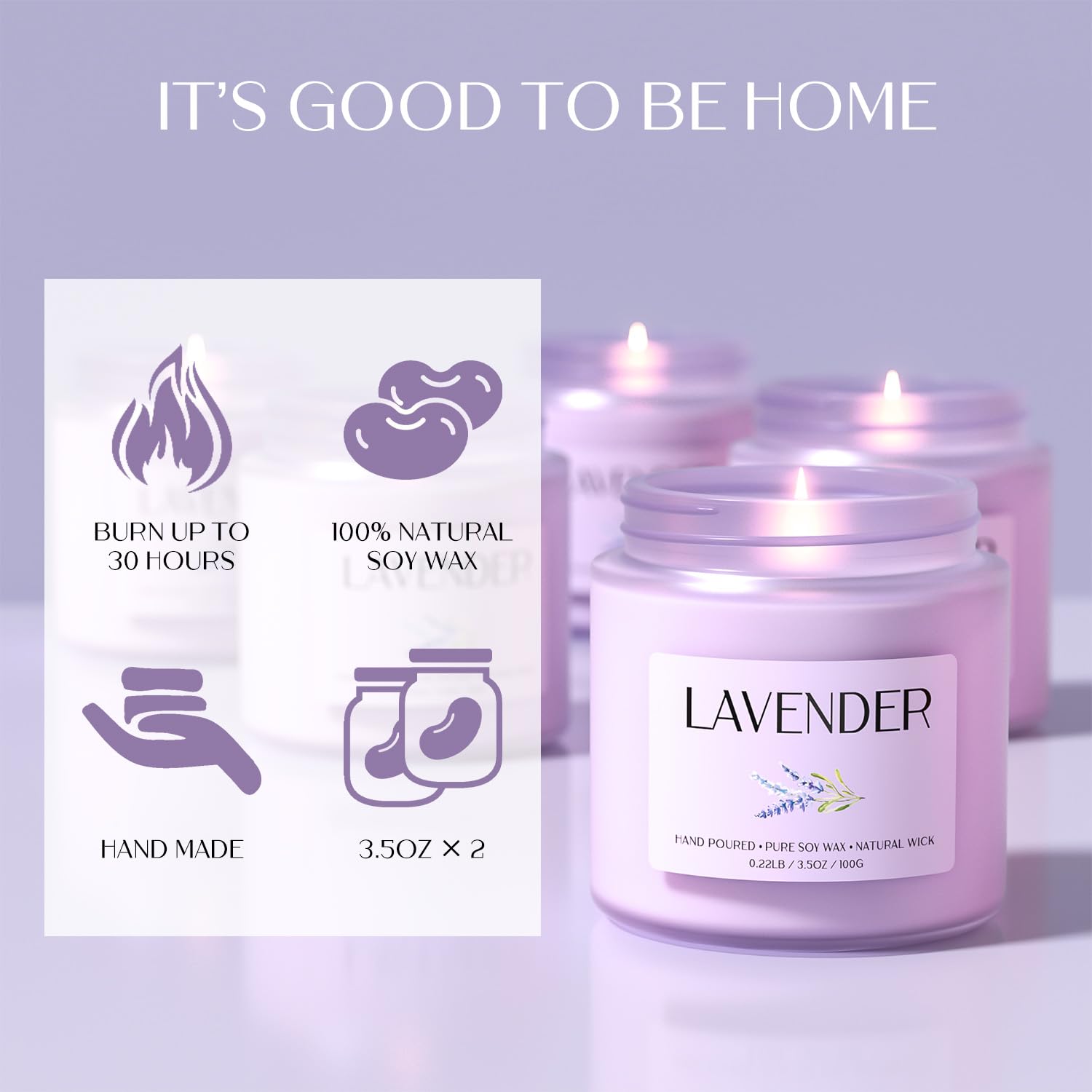 Waxcanpy Lavender Candle ambient-light in a cozy living room.