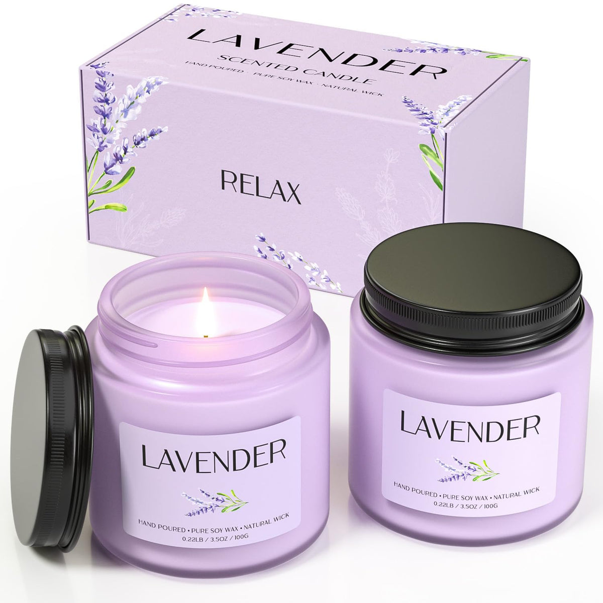 Waxcanpy Lavender Candle jar-front with calming home ambience.