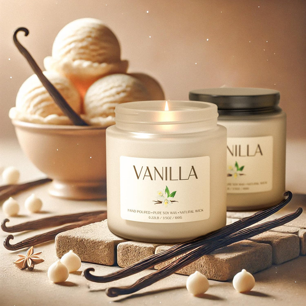 Waxcanpy vanilla candle close-up showing clean burn and comforting vanilla scent.