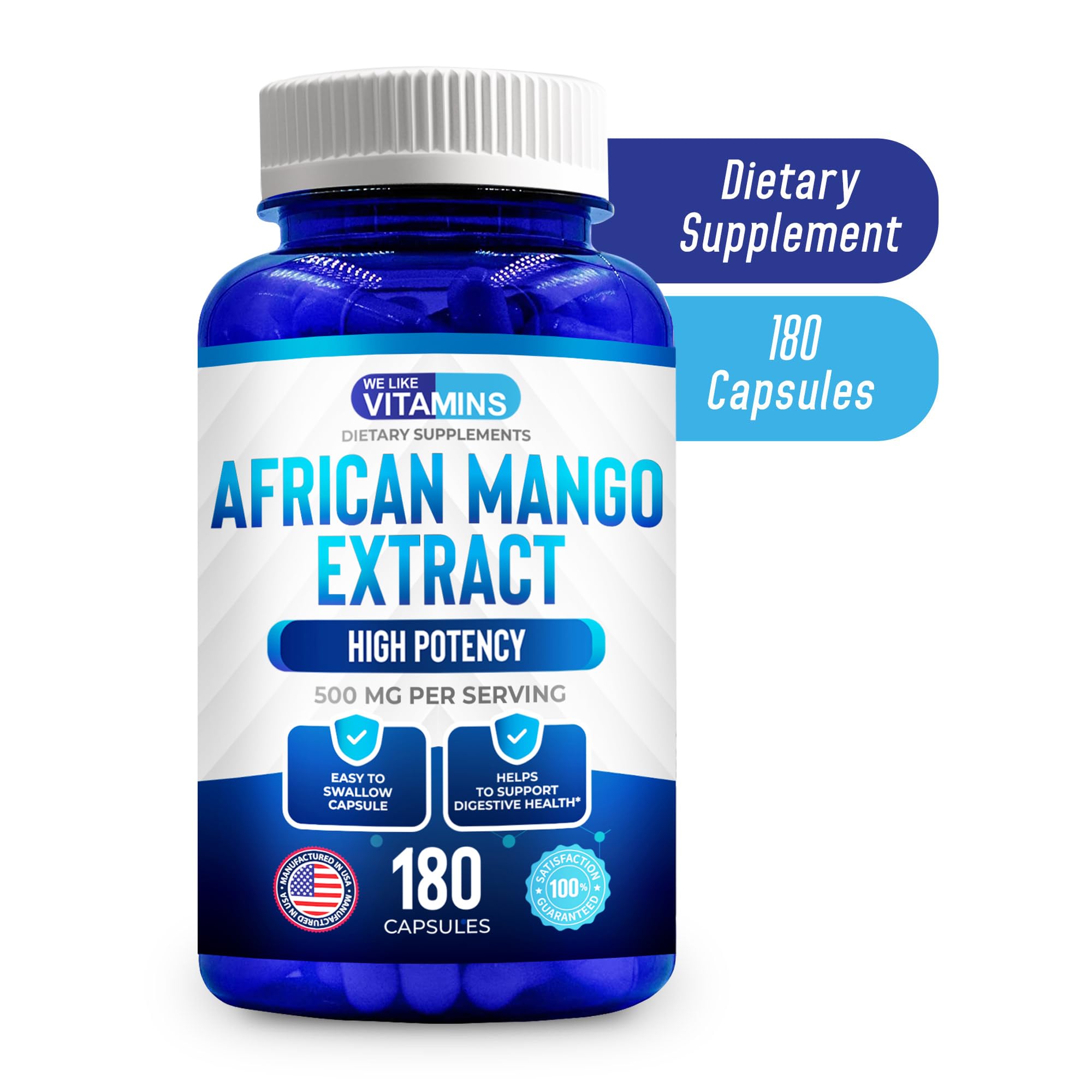 We Like Vitamins African Mango packaging emphasizing six-month supply.