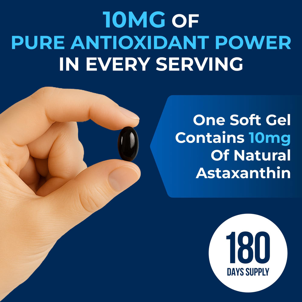 We Like Vitamins Astaxanthin bottle with cap off showing easy pouring.