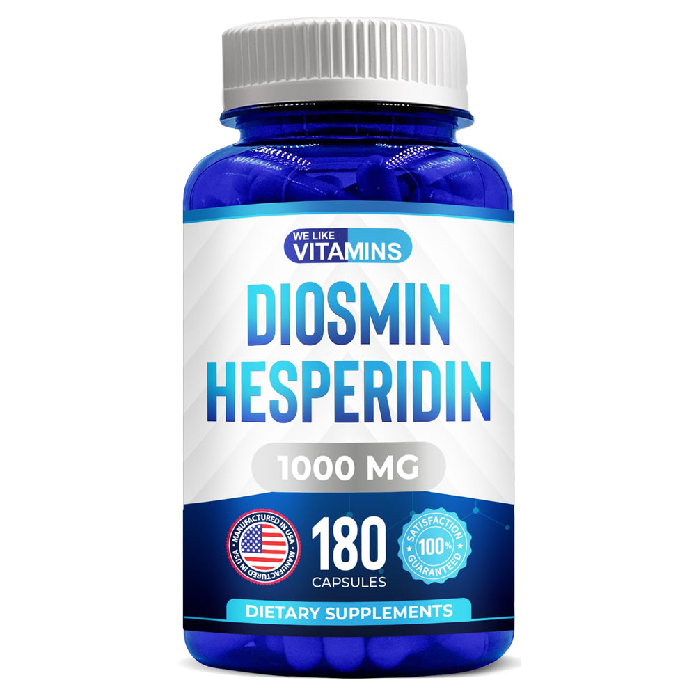 We Like Vitamins Diosmin Hesperidin bottle front highlights high-potency circulatory support.