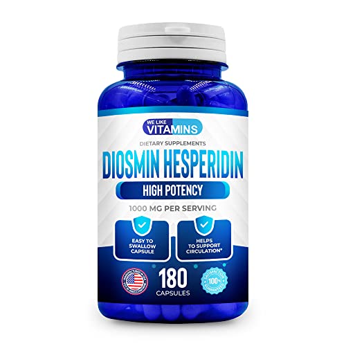 Closeup of We Like Vitamins Diosmin Hesperidin capsules for vein health support.