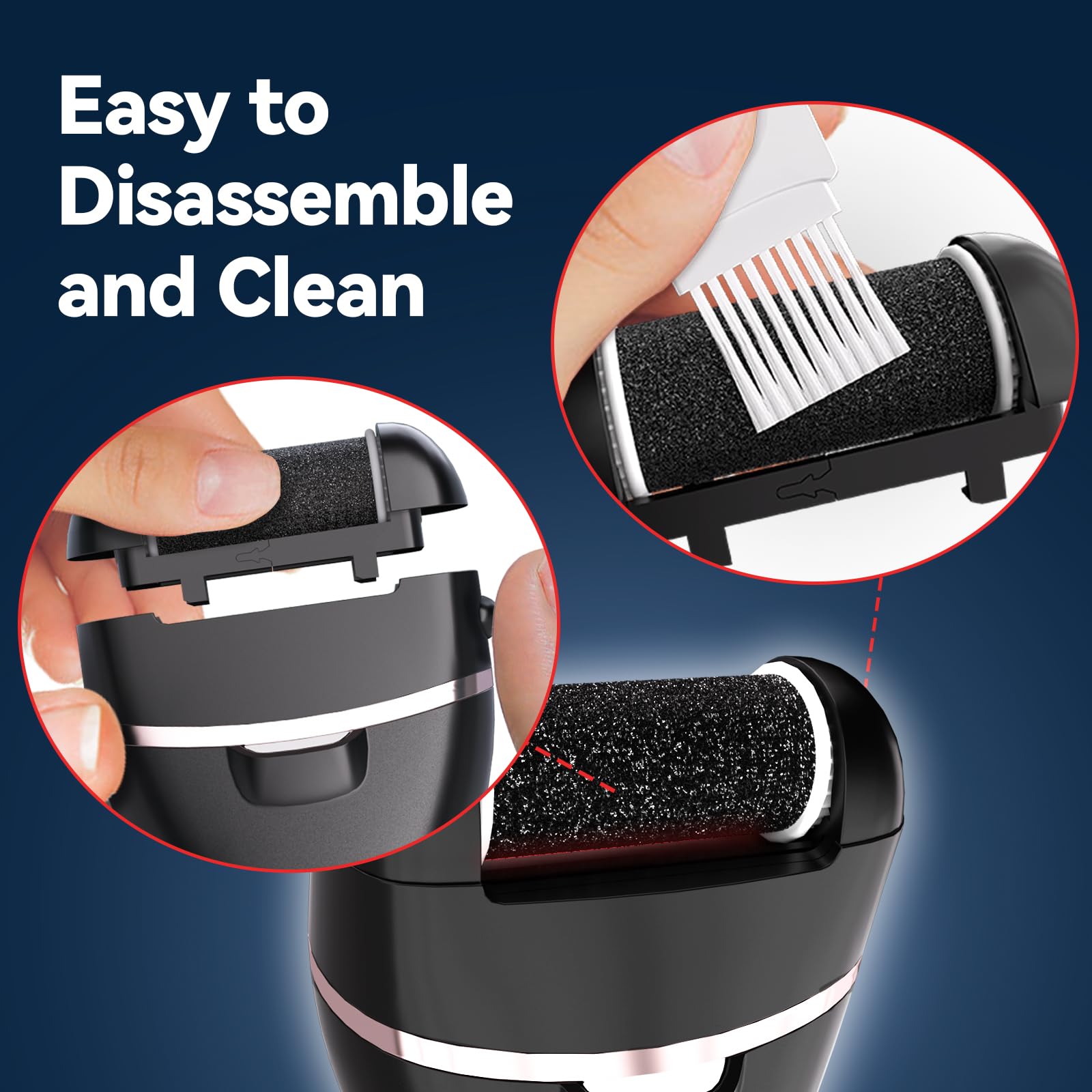 Weahea close-up of three grinding heads for dead skin removal
