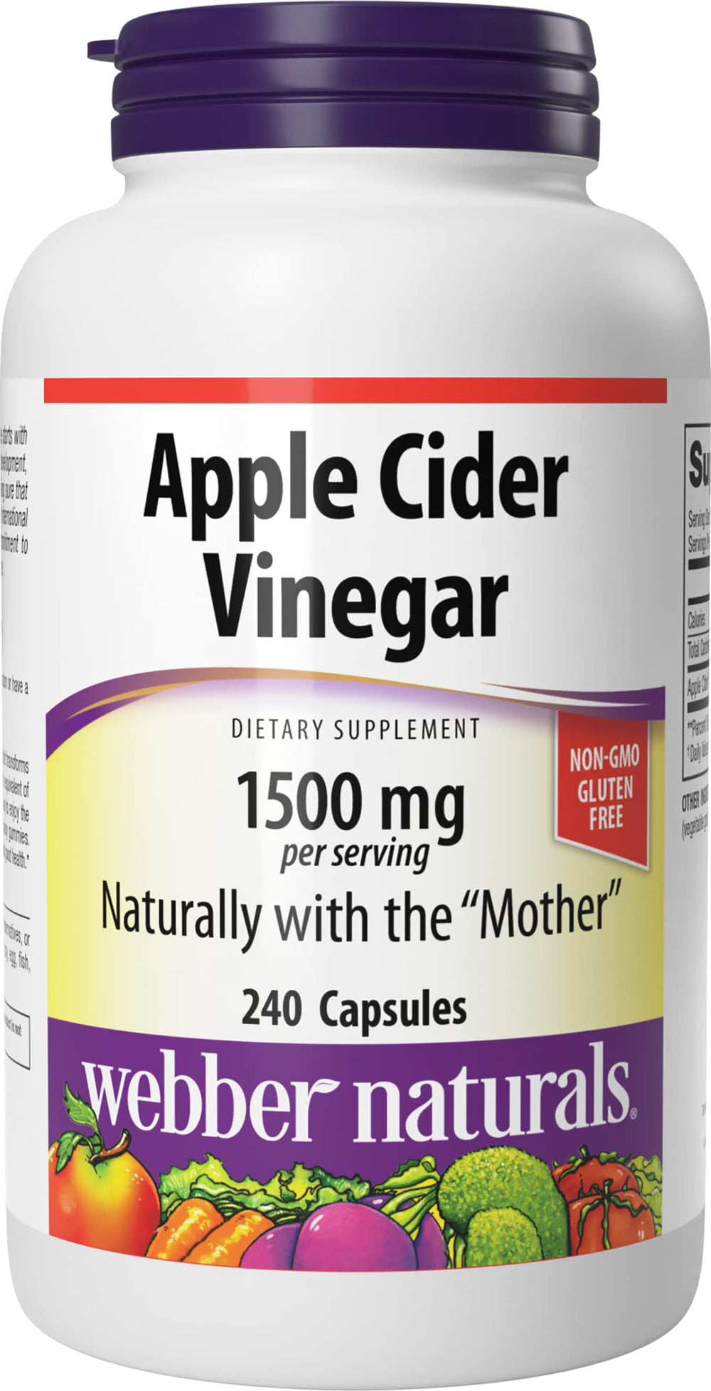 Webber Naturals Apple Cider Vinegar Capsules bottle, convenient digestion support