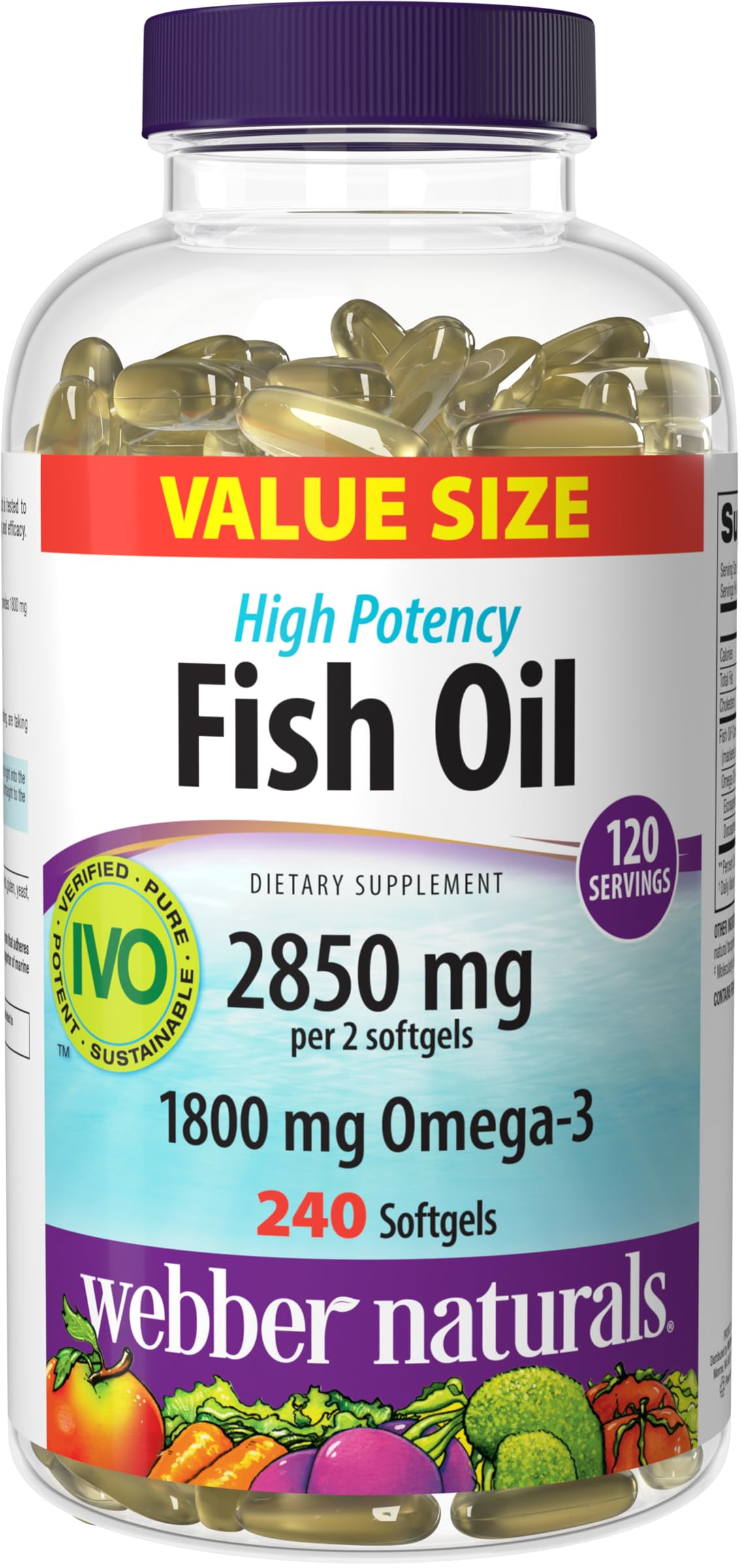 Webber Naturals Fish Oil bottle displaying 2850 mg formula for omega-3.