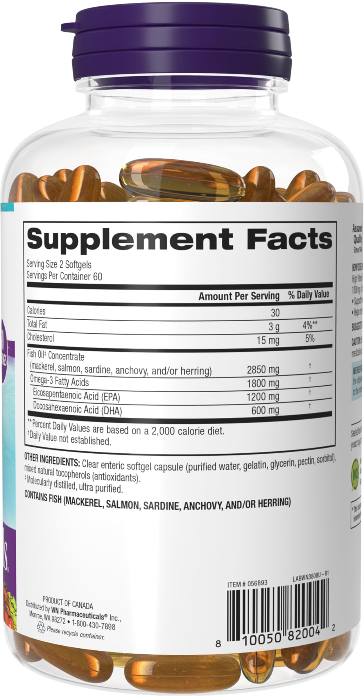 Webber Naturals fish oil capsules highlighting enteric coating for odor-free use
