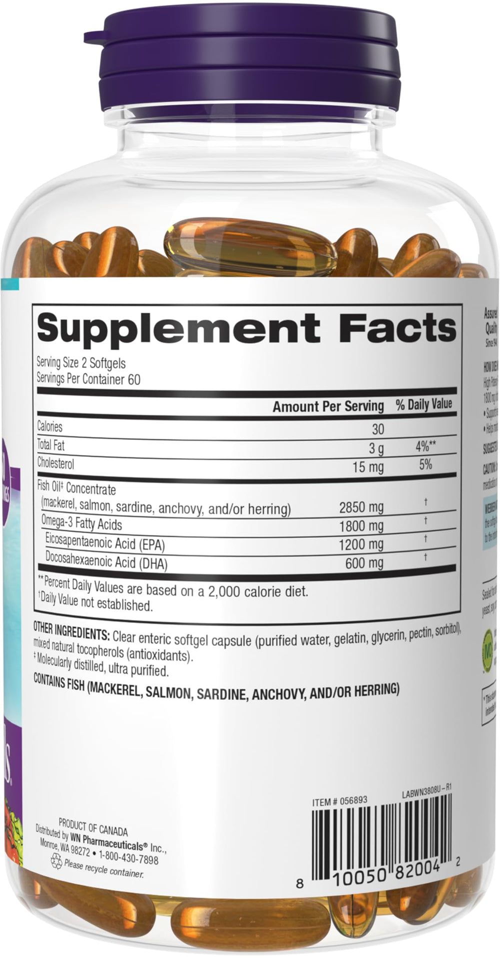 Webber Naturals fish oil capsules highlighting enteric coating for odor-free use