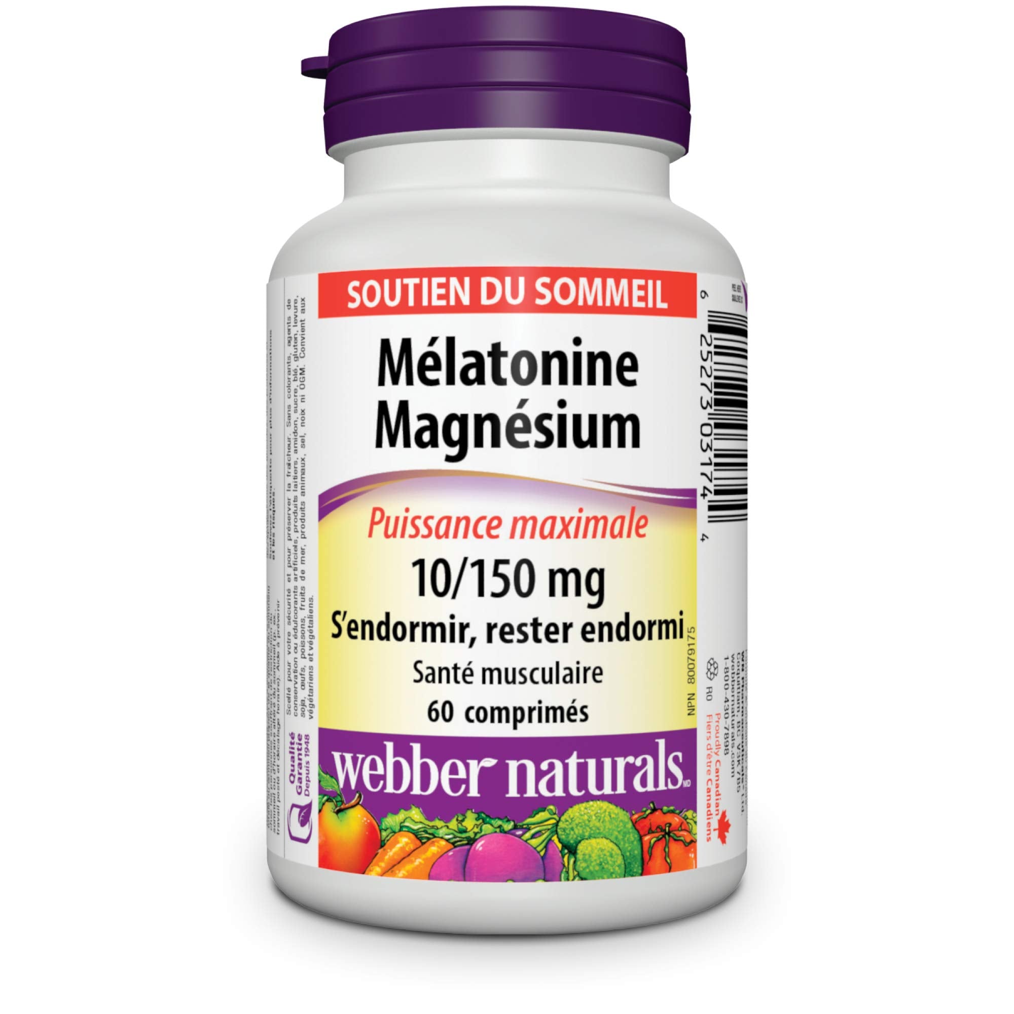 Webber Naturals Melatonin Magnesium bottle back label with non-habit forming note