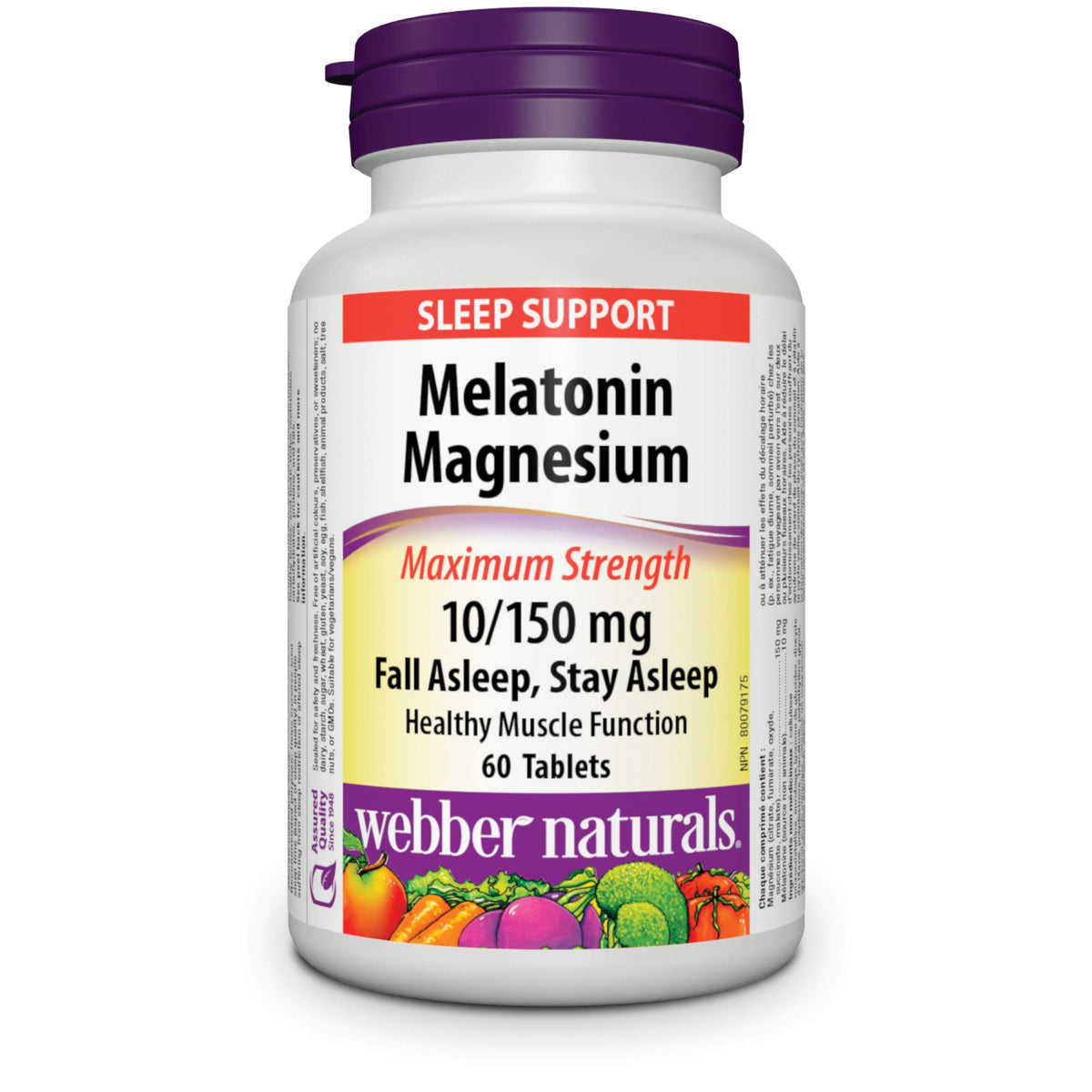 Webber Naturals Melatonin Magnesium bottle front for sleep support
