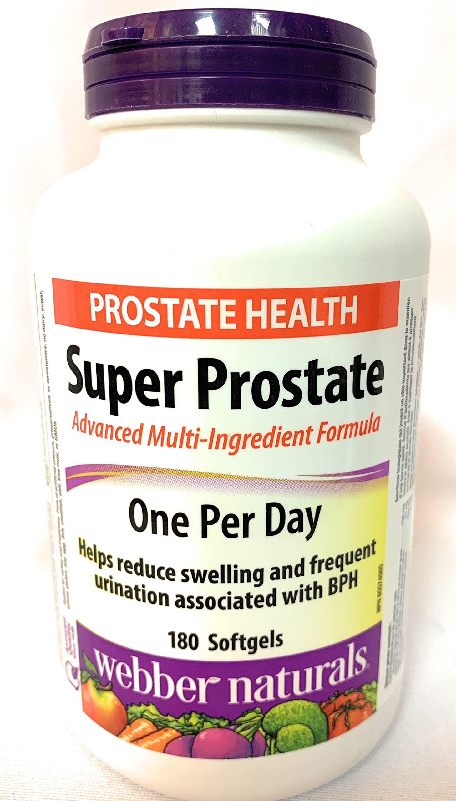 Webber Naturals Super Prostate bottle with softgels for daily urinary support.