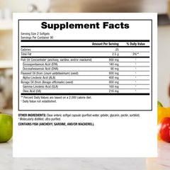 Webber Naturals triple omega bottle front shows purity and shellfish-free formulation.