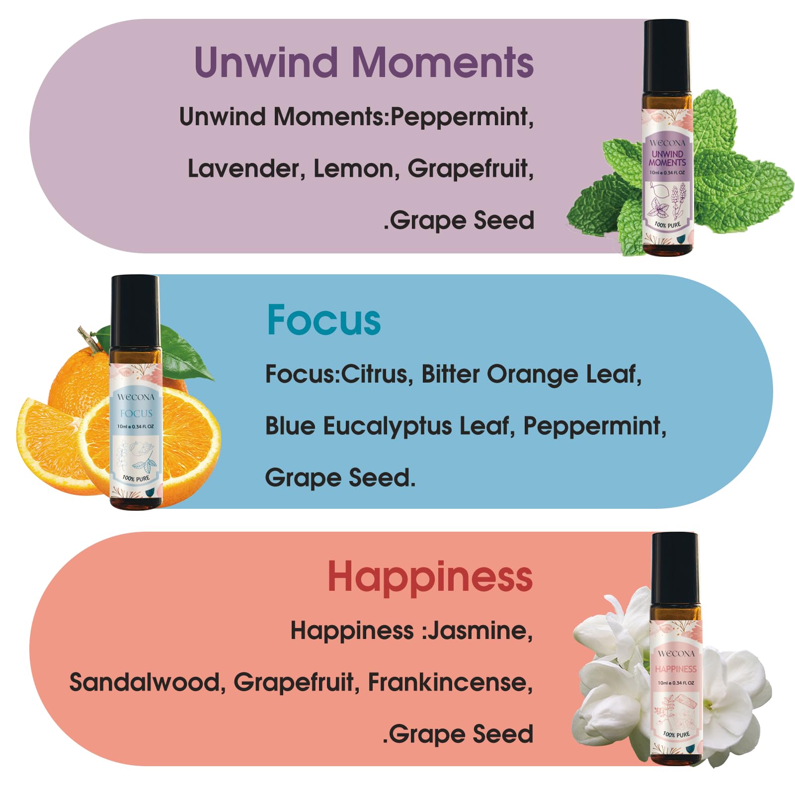 WECONA citrus blend roll-on bottle to uplift mood and refresh spaces