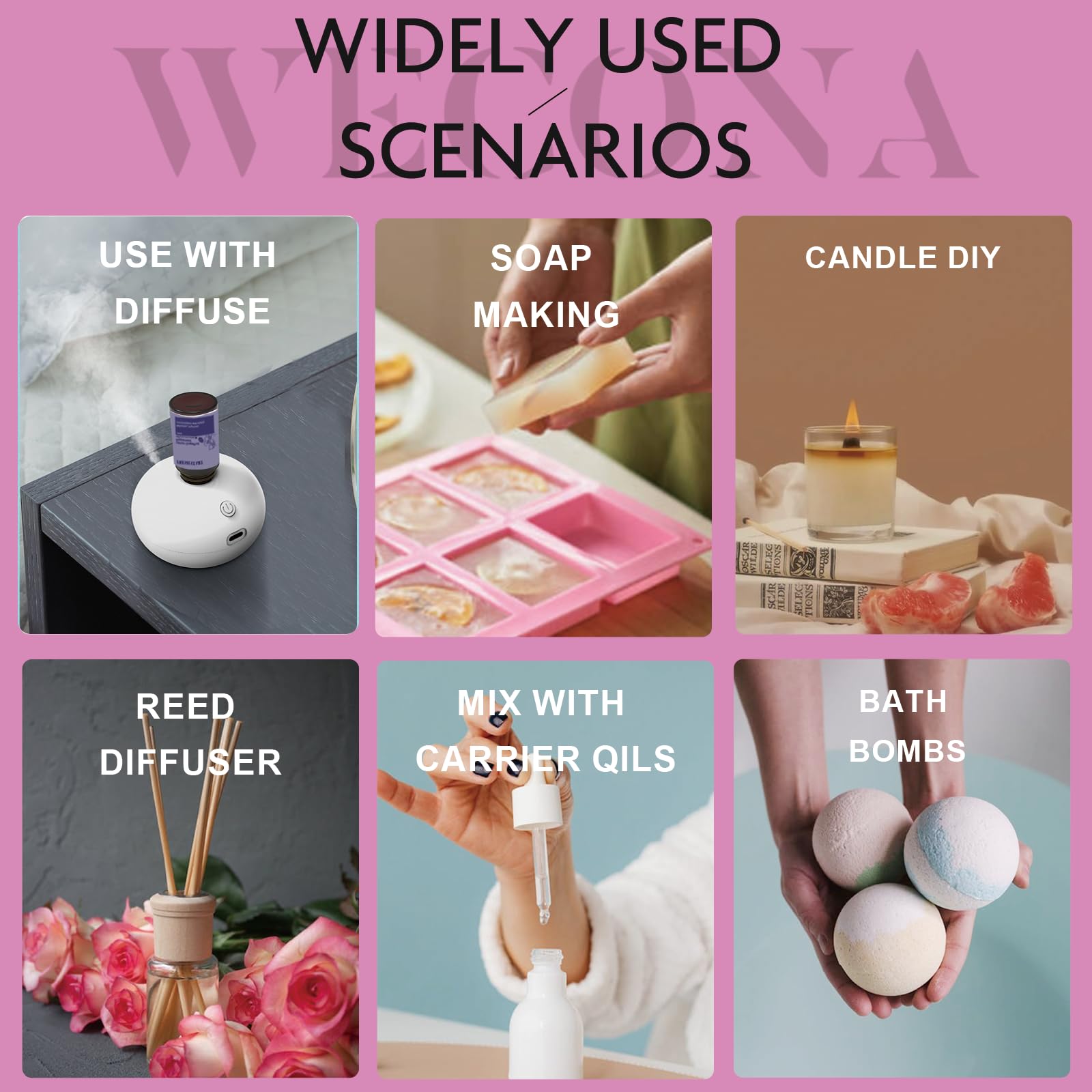WECONA Cherry Blossom oil bottle for sweet diffusers and homemade scent gifts.