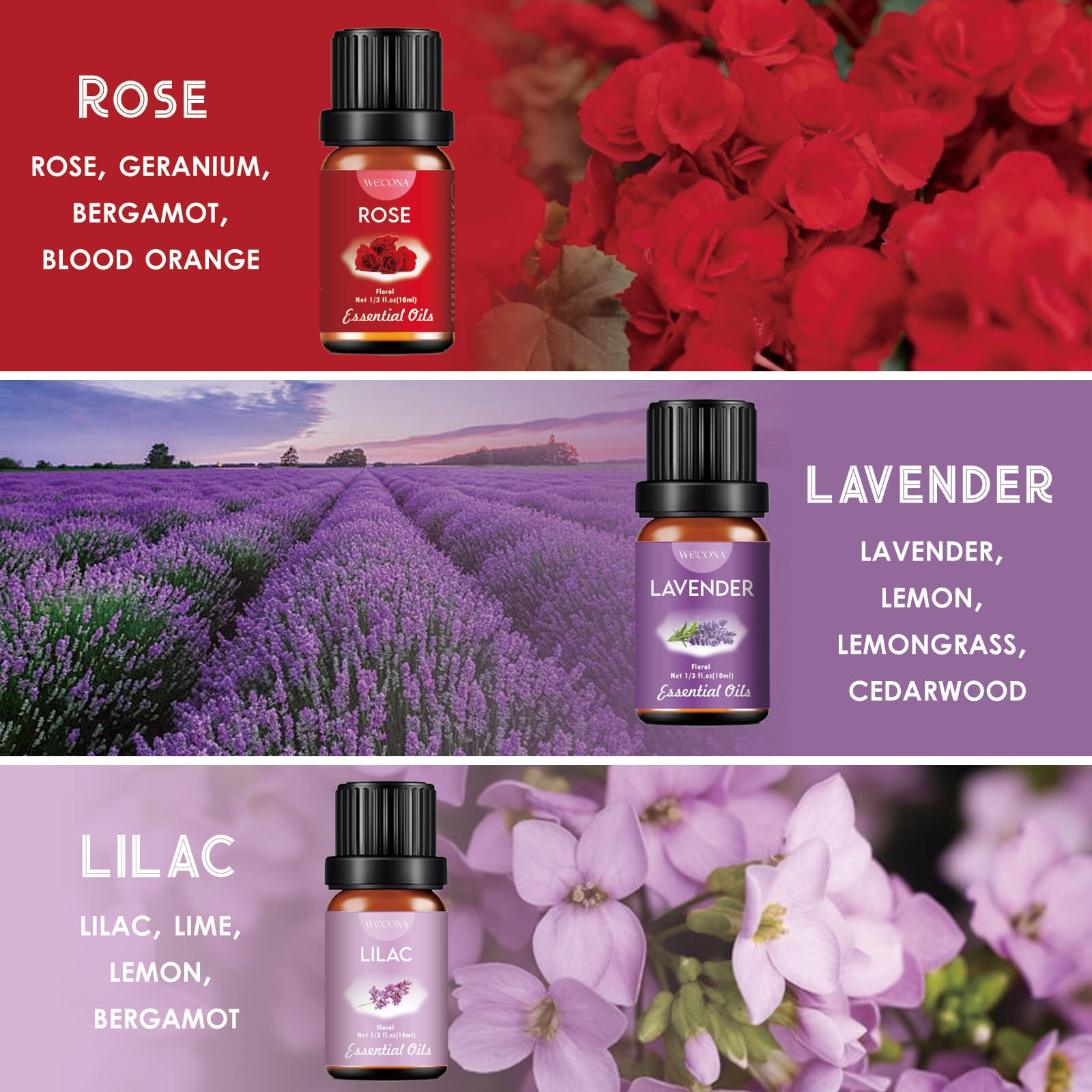 WECONA Lavender oil bottle for calming diffuser blends and spa-inspired candles.