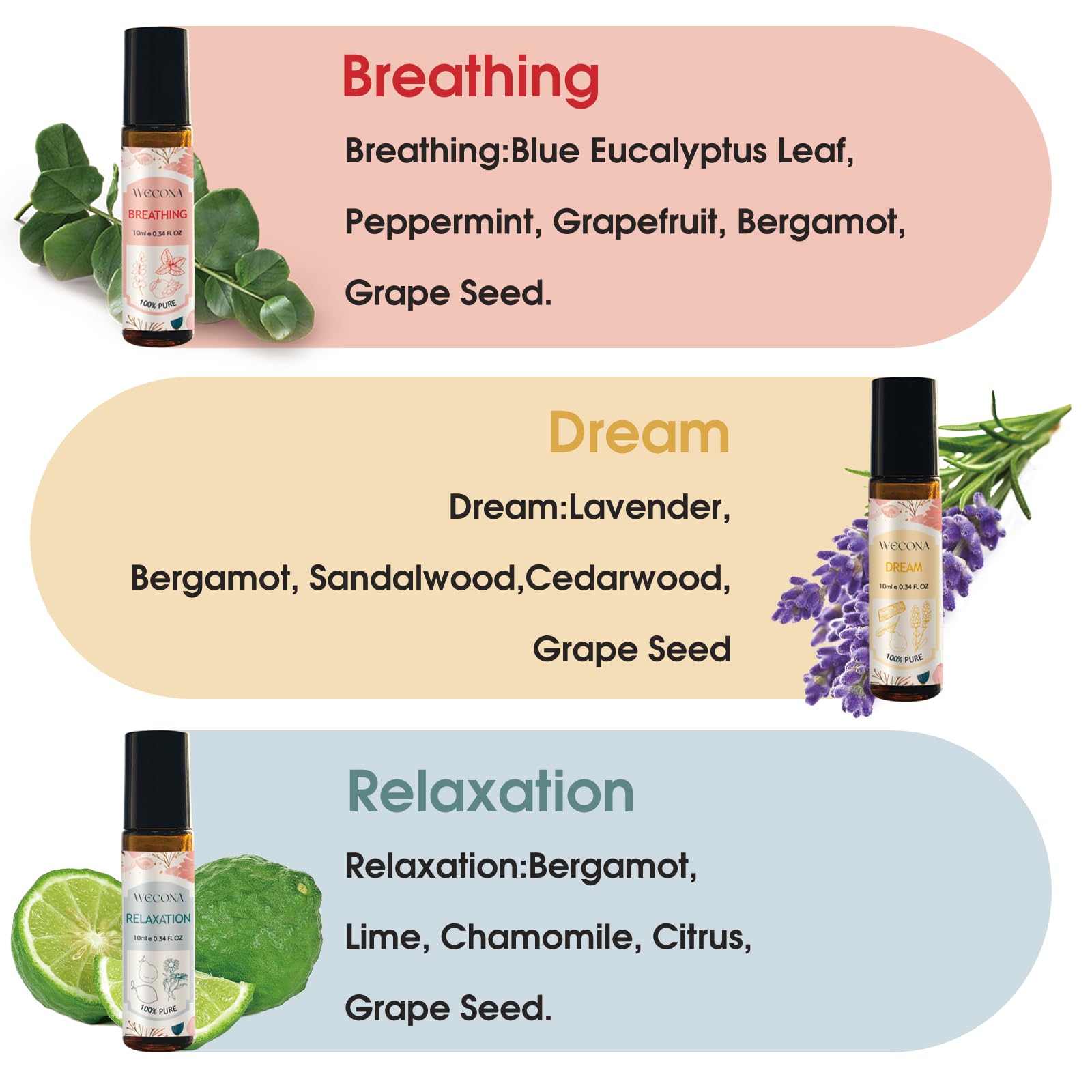 WECONA lavender blend roll-on bottle for relaxing aroma at home or work