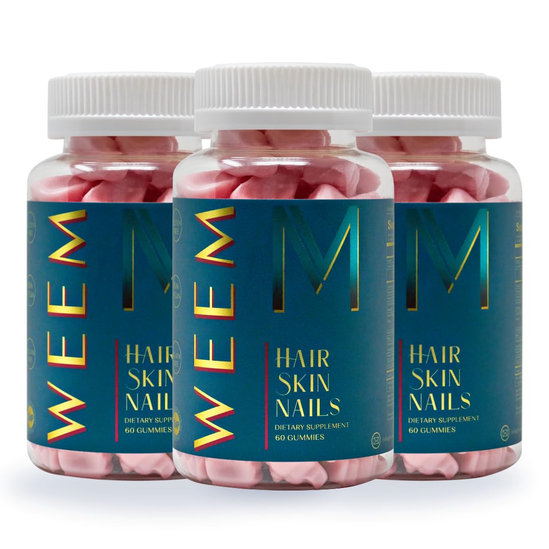 WEEM gummies bottle view for vegan hair, skin and nails support