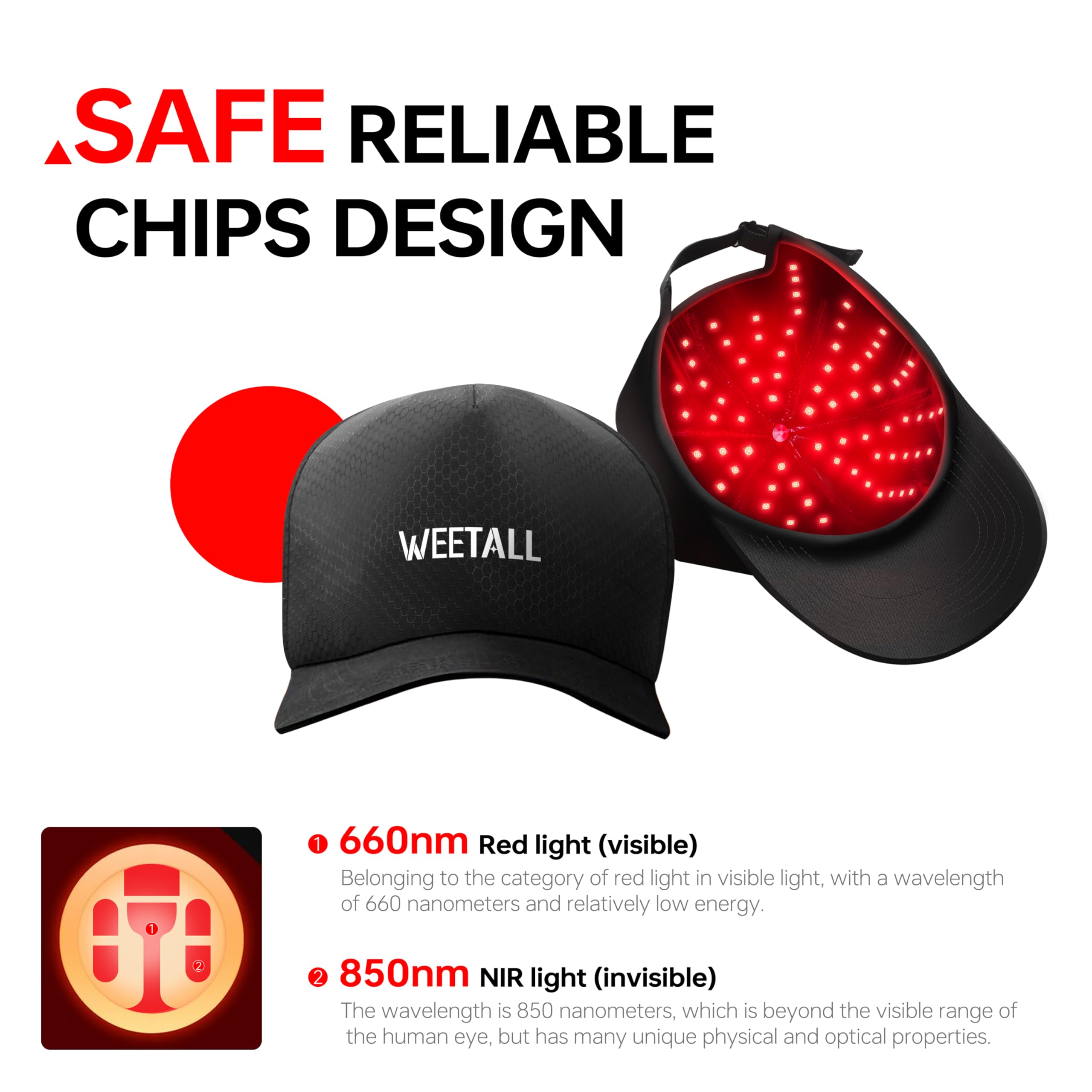 WEETALL red light cap suitable for home travel and daily routines
