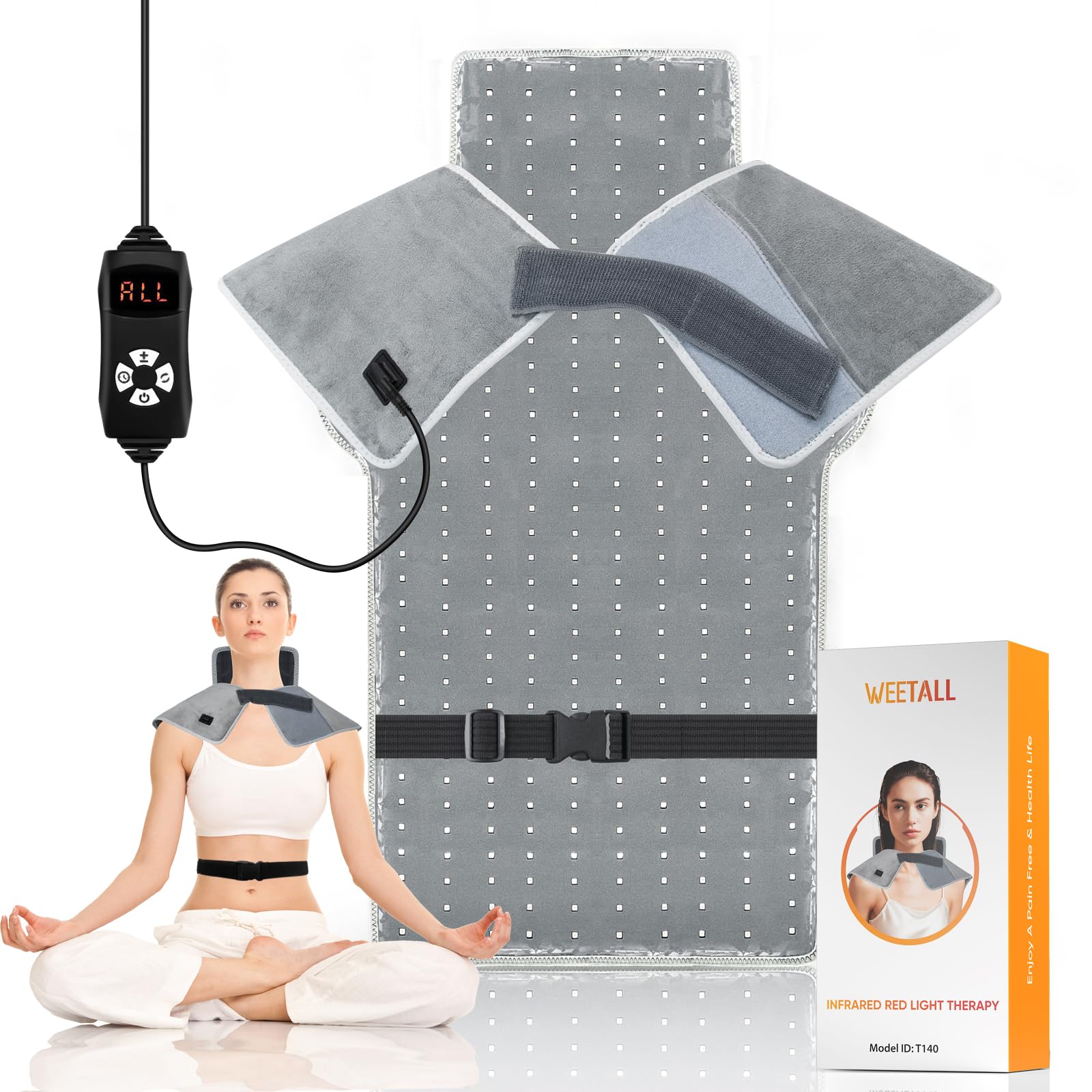 WEETALL red light therapy pad applied to back for targeted muscle relief