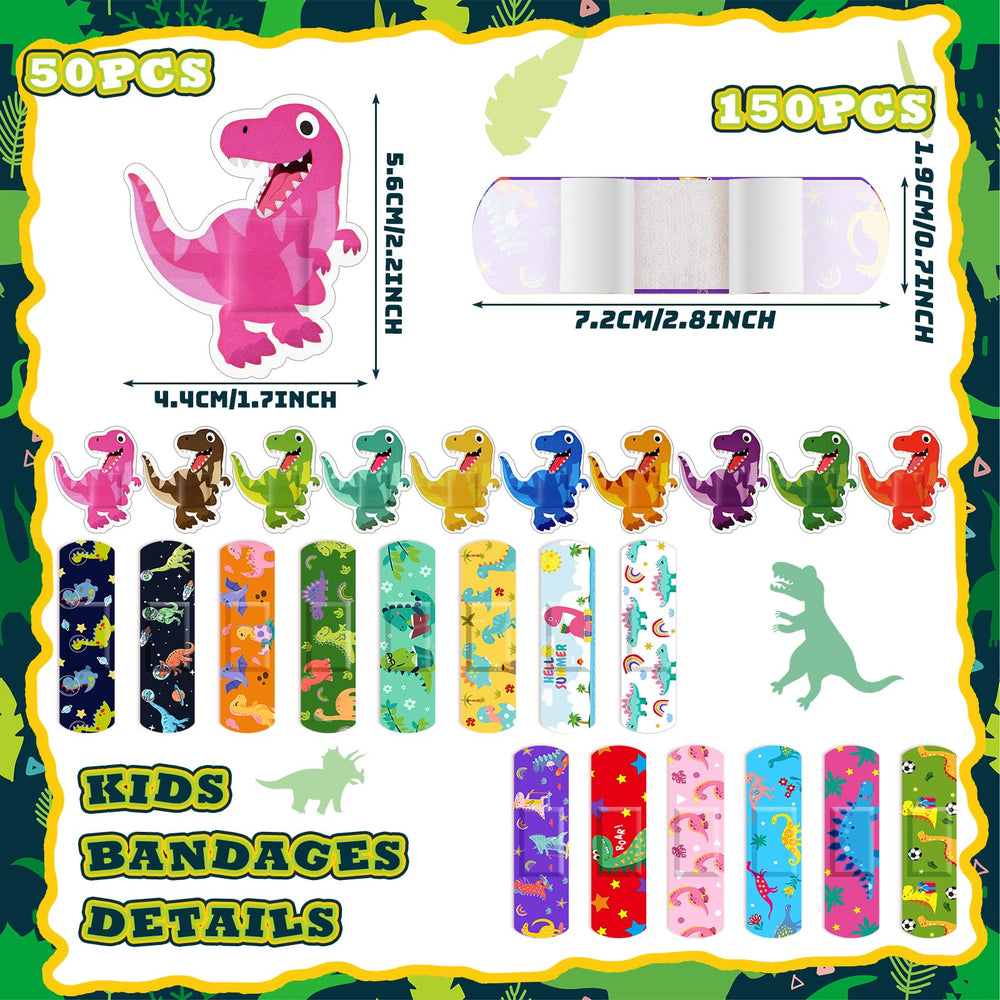 Weewooday kids bandages in dinosaur patterns and assorted colors for school kits.