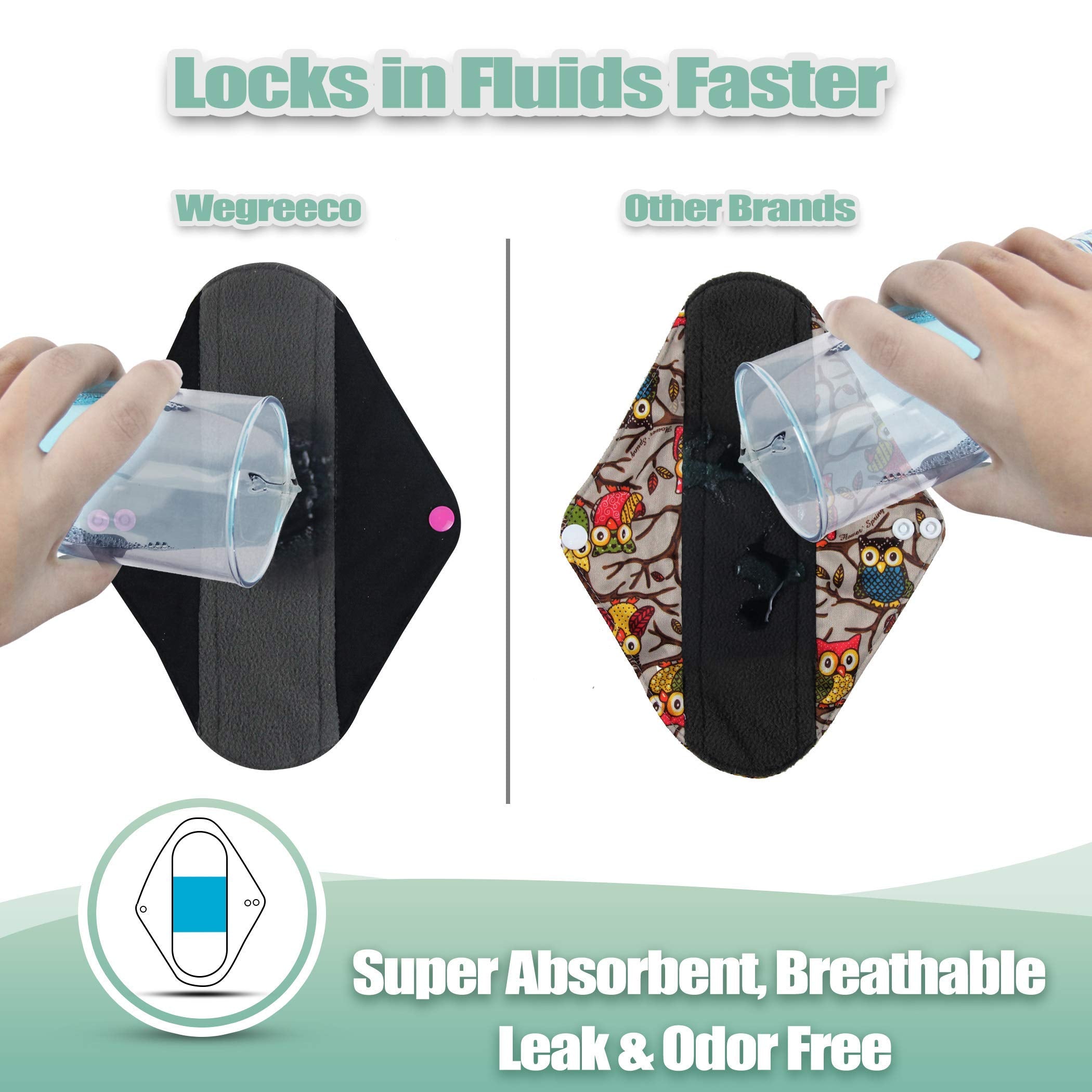 Wegreeco pads with two snaps secure around underwear for snug fit and security