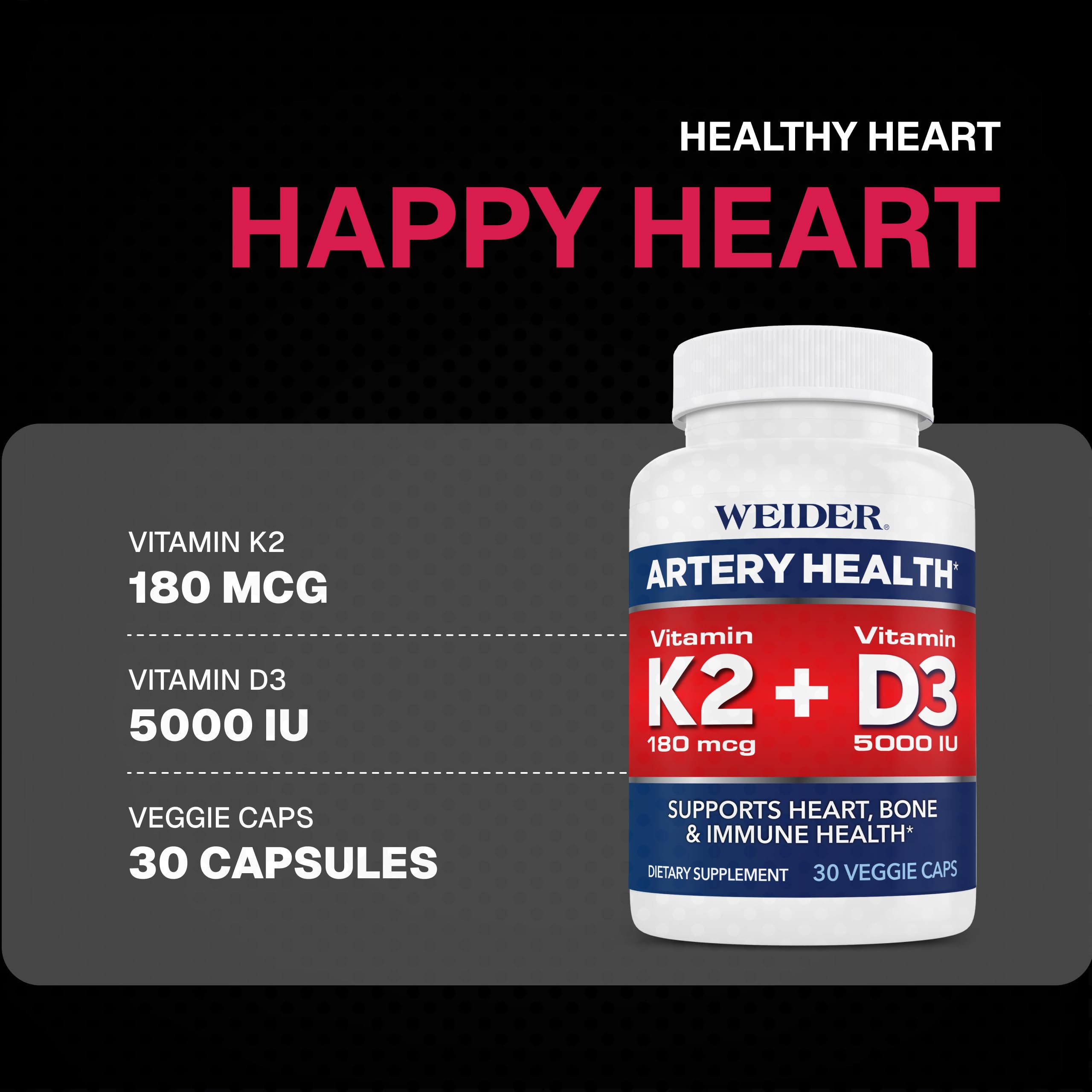 Weider Artery Health K2 and D3 capsules for calcium balance
