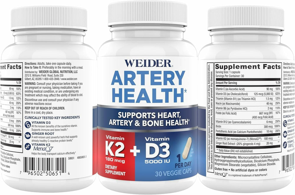 Weider Artery Health on a shelf beside vitamins for routine wellness