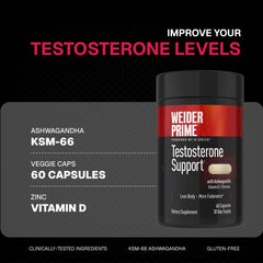 Close-up of Weider Prime capsules on a desk for lean muscle support.