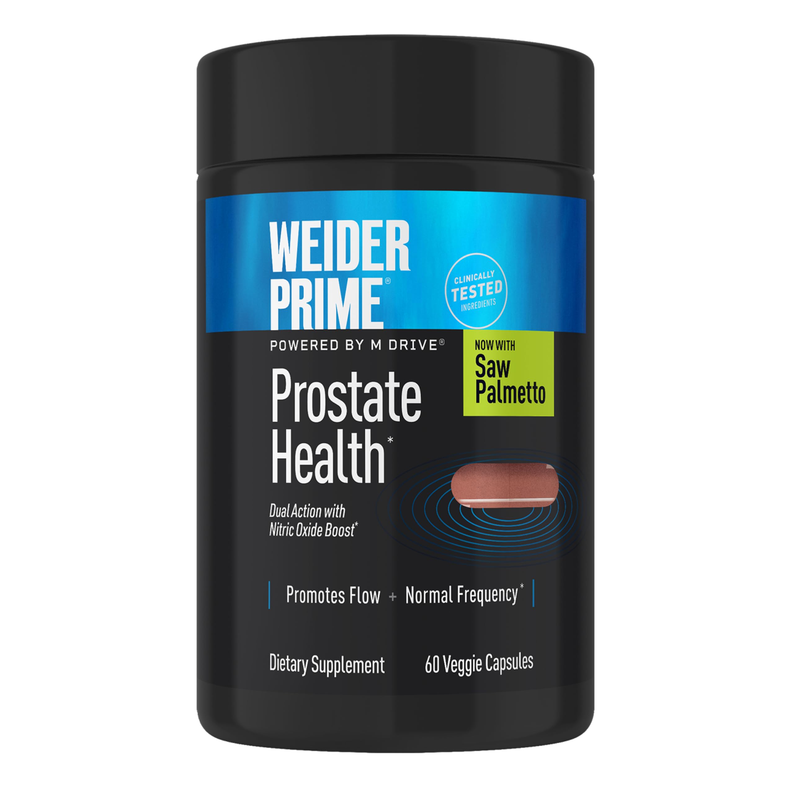 Weider Prime Prostate Health bottle on a counter supports urinary comfort.