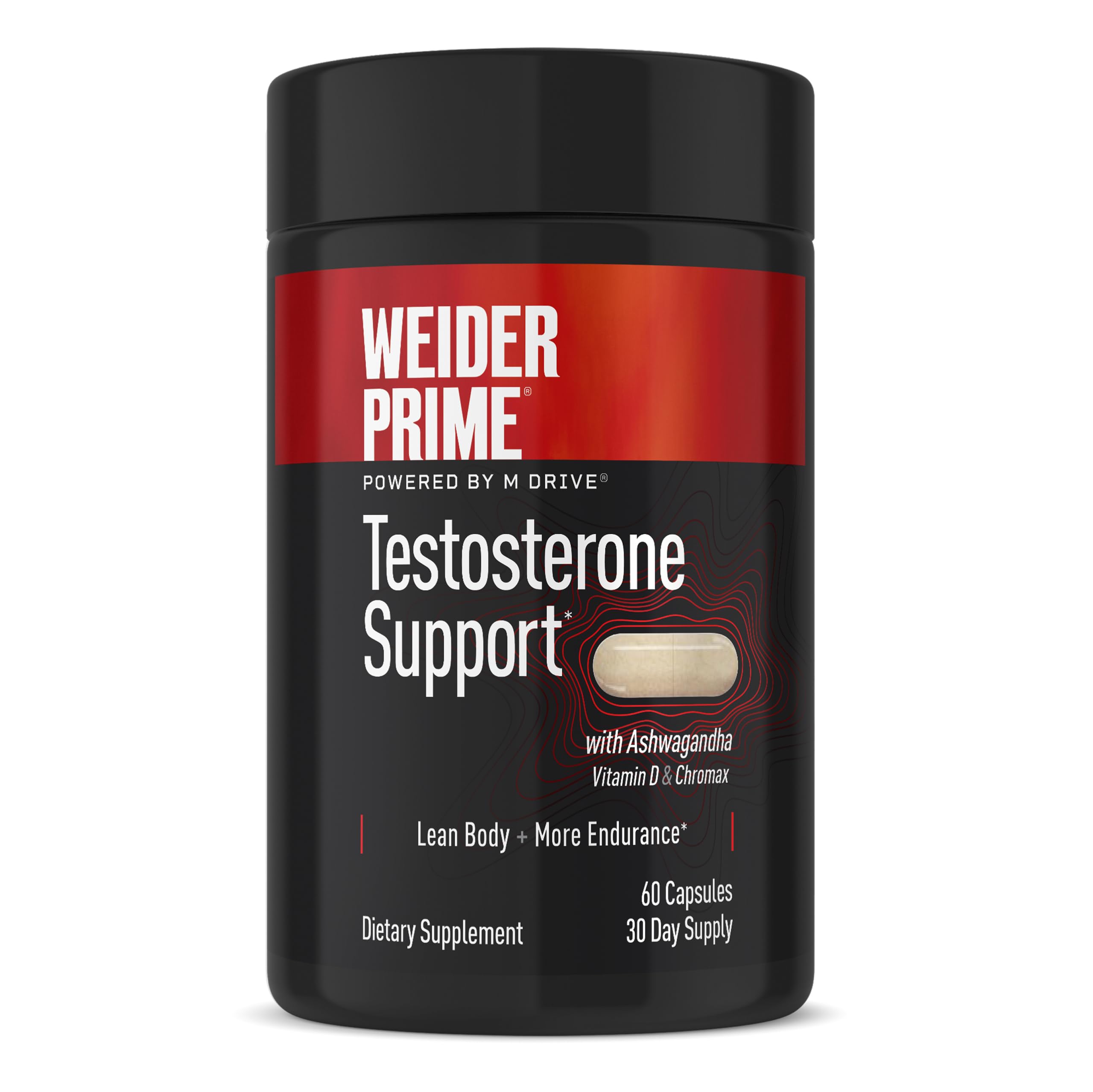 Weider Prime bottle with label highlighting KSM-66 Ashwagandha for daily energy.