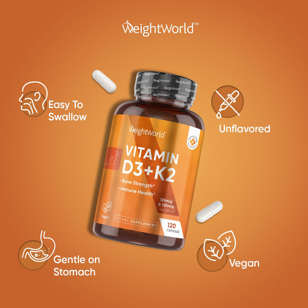 WeightWorld D3 K2 MK7 ingredient panel highlights vegan source and potency.