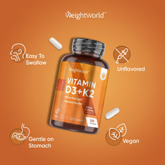 WeightWorld D3 K2 MK7 ingredient panel highlights vegan source and potency.