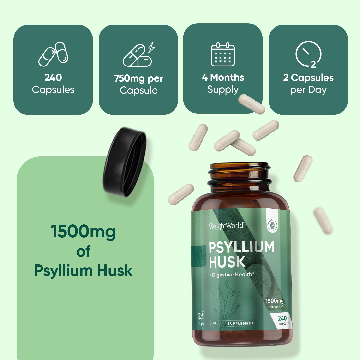 WeightWorld psyllium capsules allergen free label