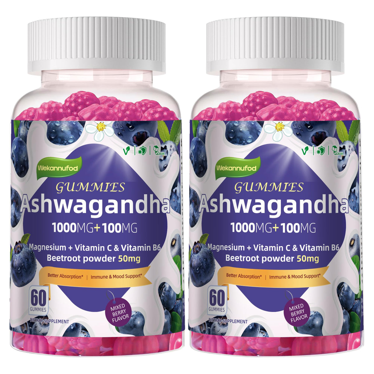 Wekannufod ashwagandha gummies bottle for convenient daily calm and balance
