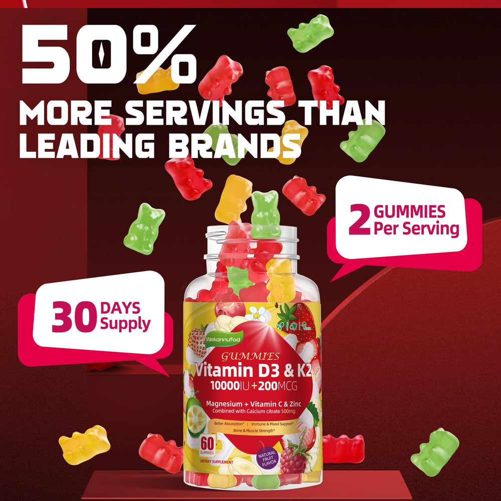 Wekannufod D3K2 gummies suggesting bone and muscle support.