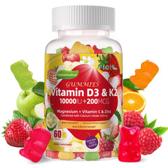 Wekannufod D3K2 gummies bottle close-up showing vegan sugar-free formula.