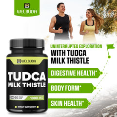 WELBUDA Tudca and Milk Thistle blend close-up, highlighting ingredient transparency and quality.