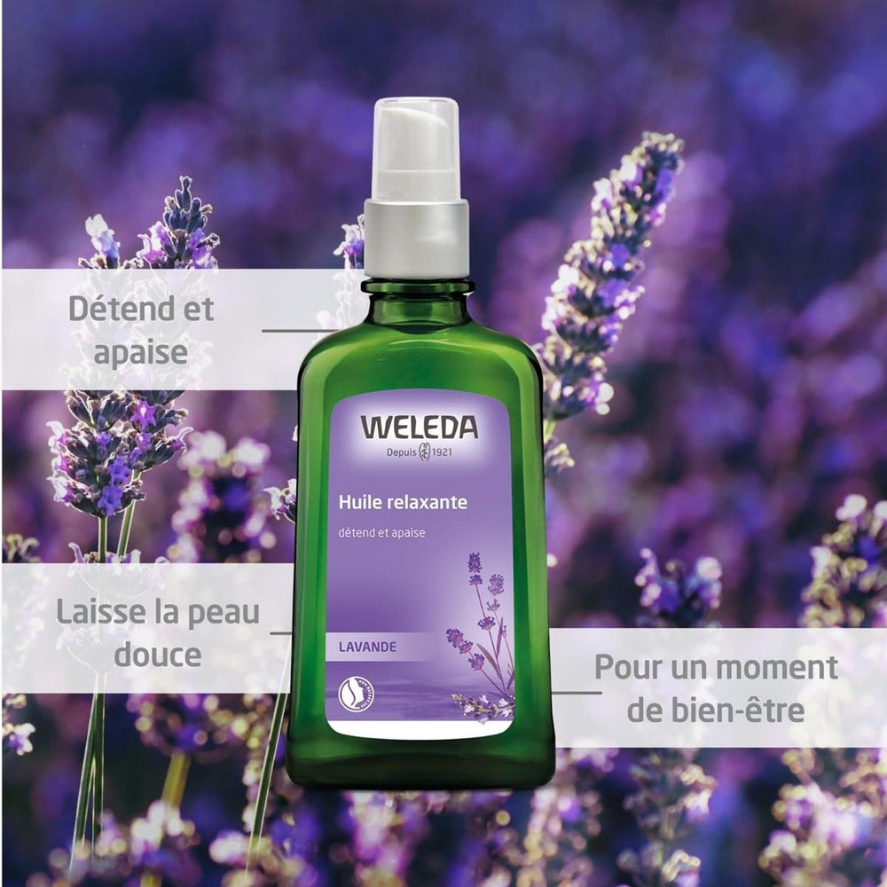 Weleda lavender flowers close-up for calming aromatics.