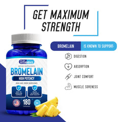 We Like Vitamins Bromelain 180-capsules bottle indicating six-month supply.