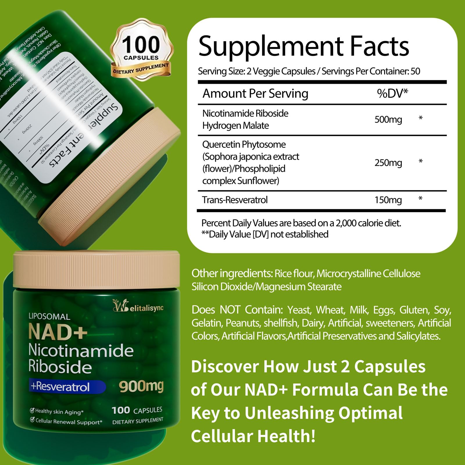 Welitalisync NAD+ capsules closeup highlighting liposomal delivery for improved absorption